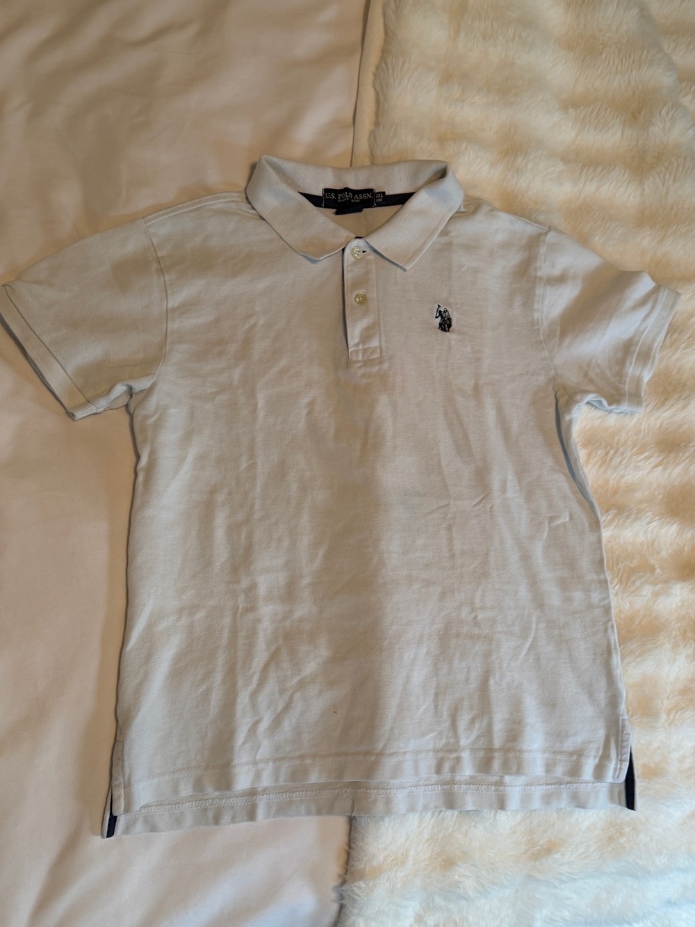 U.S. Polo Assn. White Navy Pique Polo Shirt Boys XXL, Mens S